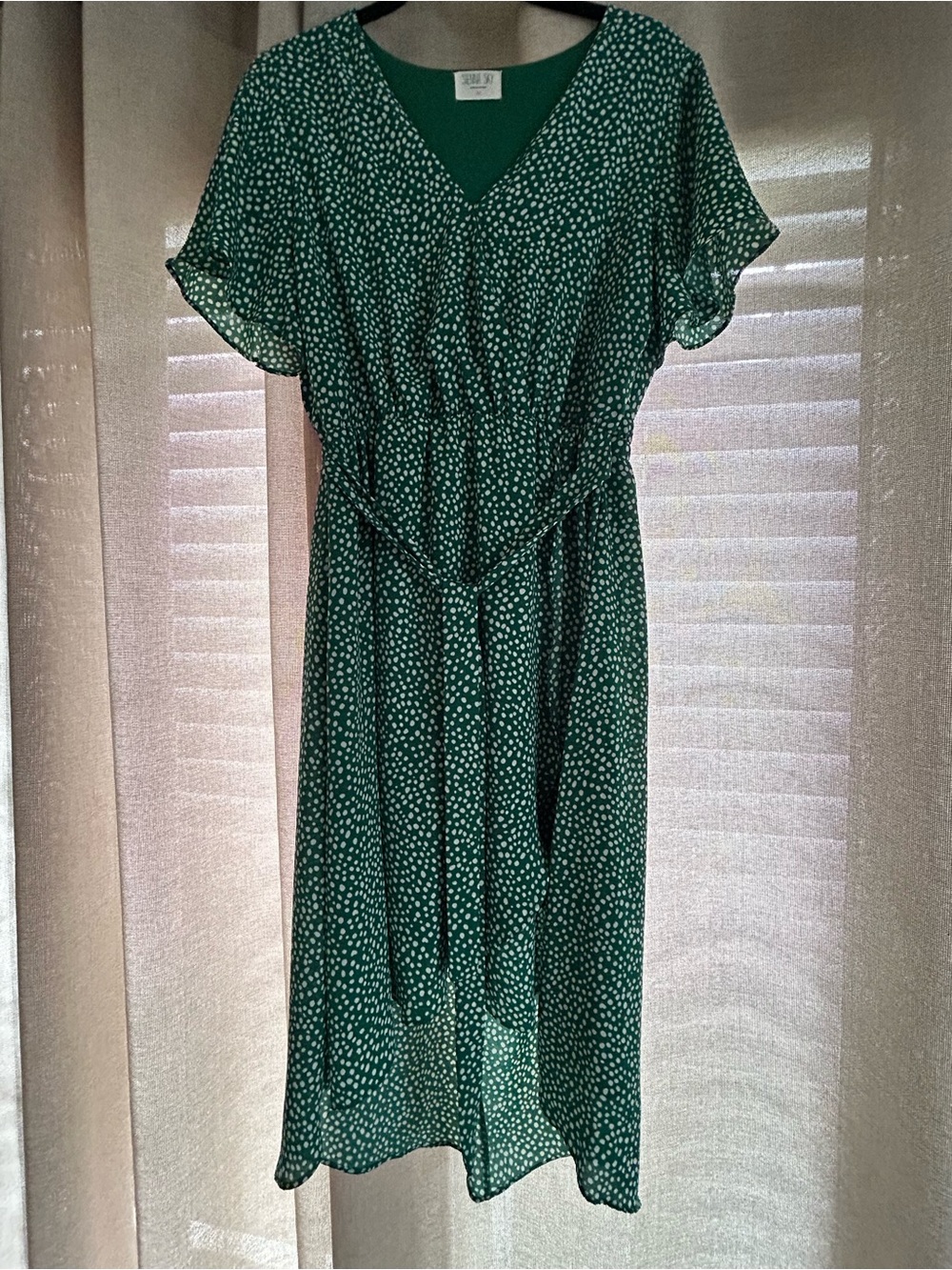 Sienna Sky Green Dot-Print V-Neck Midi Dress